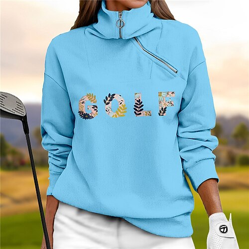 

Mulheres moletom de golfe pulôver de golfe camisola de golfe Térmico / Quente Respirável Pavio Humido Manga Longa Casacos de golfe Blusas Normal 1/4 Zip Colarinho Alto Letra Estampado Primavera Outono