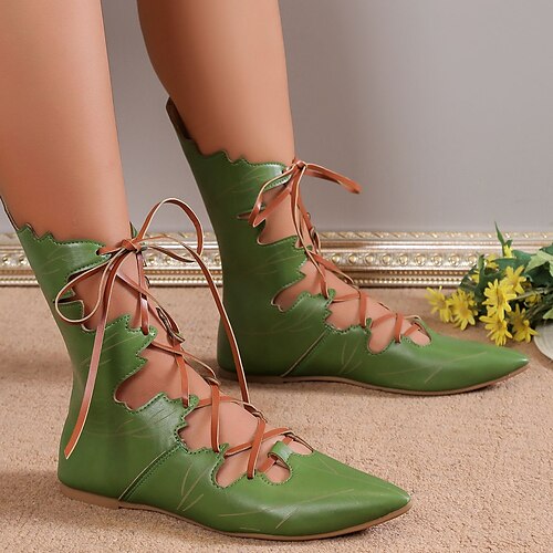 

bottines l'été style forestier feuille verte ampli; flèche avec ouverture en cuir pu <!---- >