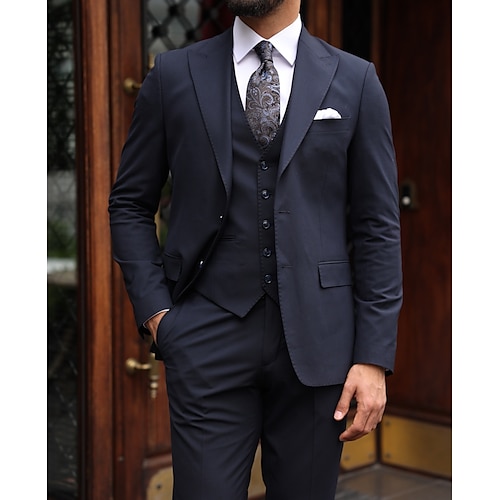 

Costume Homme Mariage Ensemble de 3 pièces Marine foncé Couleur Pleine Coupe Sur-Mesure Droit deux boutons 2023