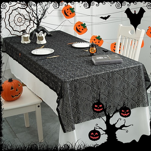 

Nappe de table en dentelle noire pour festival fantôme d'halloween, décoration de fête, nappe antidérapante, tapis de table