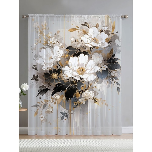 

Painéis de cortina transparente de flores, cortinas para sala de estar, quarto, cortina de fazenda para tratamentos de janela de porta de varanda de cozinha