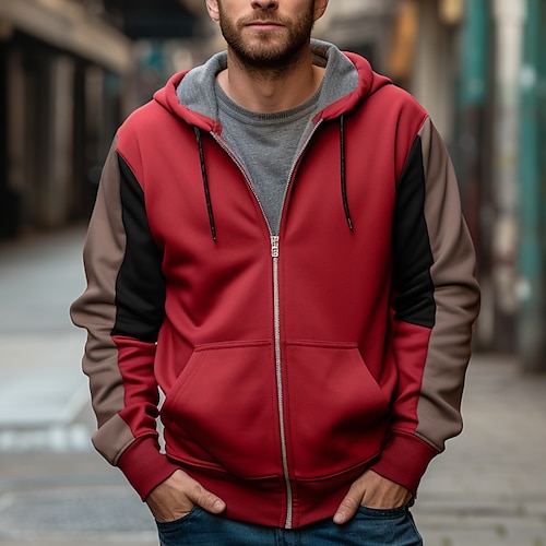 

Homme Sweat à capuche zippé Veste Capuche Rouge Capuche Plein Sport Loisir du quotidien Vacances Vêtement de rue Frais Décontractées Automne hiver Vêtement Tenue Pulls Capuche Pulls molletonnés