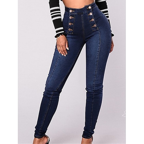 

dames jeans broek grote maten curve broeken leggings volledige lengte katoen micro-elastisch hoge taille mode streetwear straat dagelijks zwart donkerblauw s m herfst winter