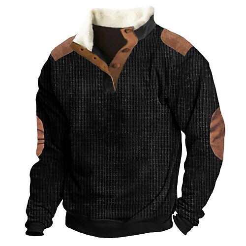 

Herren Sweatshirt Pullover Schwarz Stehkragen Farbblock Patchwork Sport Natur Täglich Festtage Strassenmode Brautkleider schlicht Dünnes Vlies Herbst Winter Bekleidung Kapuzenpullover Sweatshirts