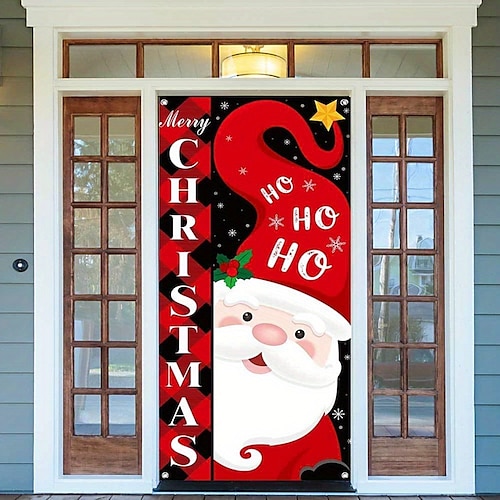 

Weihnachten Santa Türabdeckungen Dekoration Winter Schneeflocke Hintergrund Tür Banner für Haustür Weihnachten Urlaub Party Dekor Zubehör