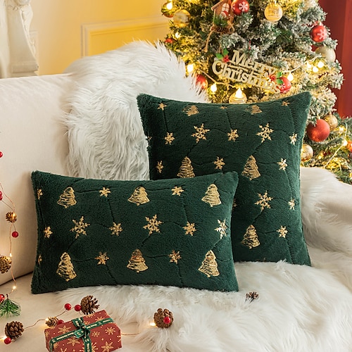 

Fundas de almohada navideñas, funda de almohada cuadrada, árbol de Navidad, estrellas, funda de cojín de terciopelo verde, funda de almohada para sofá, sala de estar, dormitorio decorativo