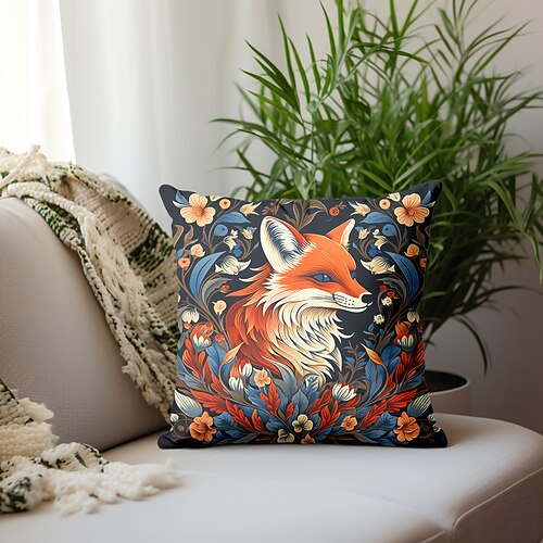 

Housse de coussin double face avec plantes florales, 1 pièce, renard, oiseau, doux, décoratif, carré, taie d'oreiller pour chambre à coucher, salon, canapé, chaise, inspiré de William Morris