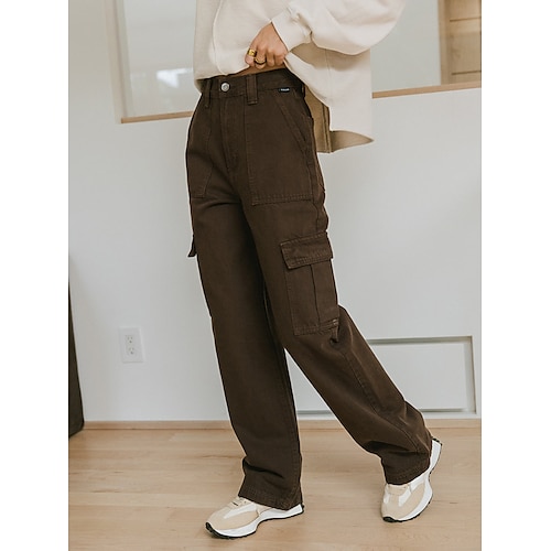 

Mujer Pantalones cargo Longitud total Corte alto Alta cintura Moda Ropa de calle Casual Diario Marrón Caqui S M Otoño Invierno