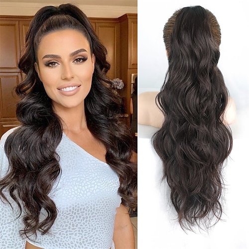 

Extensión de cola de caballo con clip de 24 pulgadas, extensiones de cabello de cola de caballo sintéticas negras resistentes al calor, extensiones de cola de caballo onduladas y rizadas, extensión de