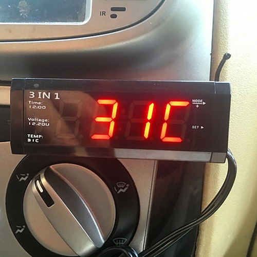 3-in-1 Mini Car Led Electronic Digital Clock Automotive Thermometer  Voltmeter Voltage Time Alarm Clock Black1pcs