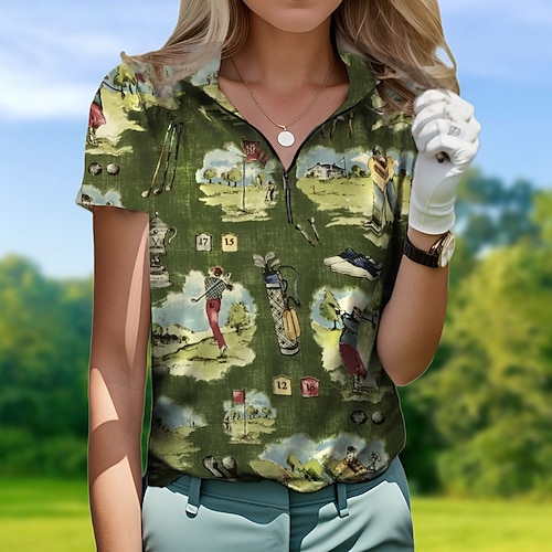 

Femme T-shirt POLO Chemise de golf Respirable Séchage rapide Evacuation de l'humidité Manche Courte Vêtements de golf Top Standard Zippé Col Montant Imprimé Eté Tennis Le golf Pickleball