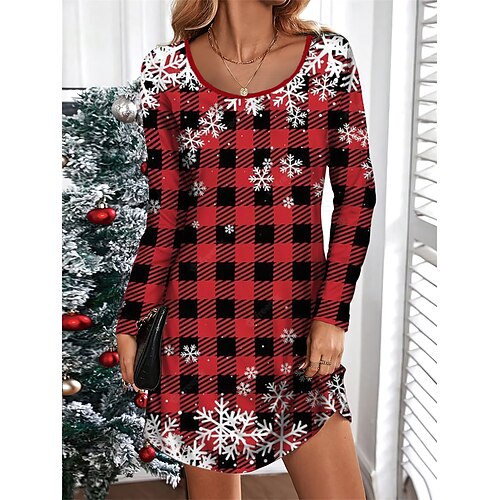 

Tenue décontractée Robe à carreaux Robe de Noël Femme Plaid Motif de flocon de neige Imprimer Col V Mode Vêtement de rue Extérieur Noël manche longue Ample Vin Bleu Automne Hiver S M L XL XXL