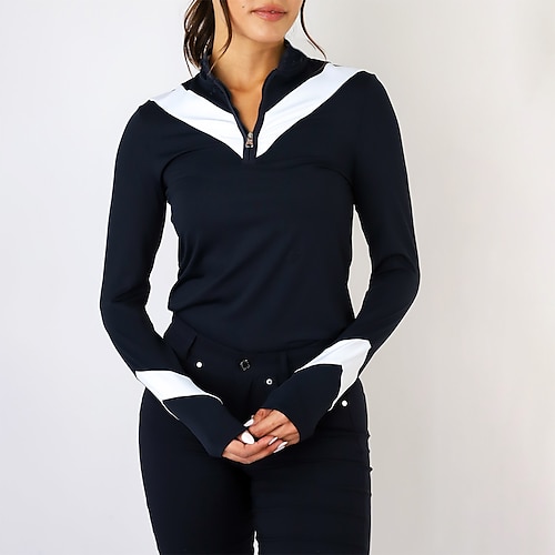 

Women's Polo Shirt Golf Shirt Breathable Quick Dry Moisture Wicking Long Sleeve Golf Apparel Golf Clothes Regular Fit Zipper Stand Collar Color Block Spring Autumn Tennis Golf Pickleball