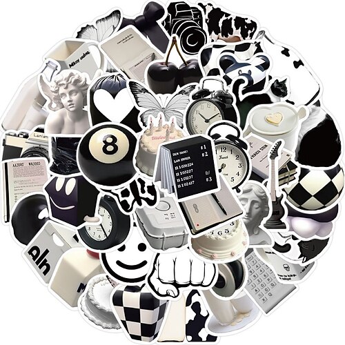 

50PCS Black And White Simple Style Cartoon Graffiti Waterproof Sticker Personality Decoration Creative Water Cup Wholesale