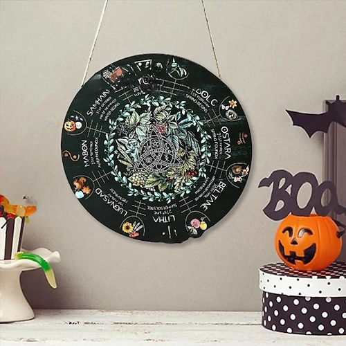 

Letrero de pared de madera de Halloween, patrón de calavera de madera, placa redonda, accesorios de decoración de pared, para decoración de Halloween, decoración del hogar, decoración de la