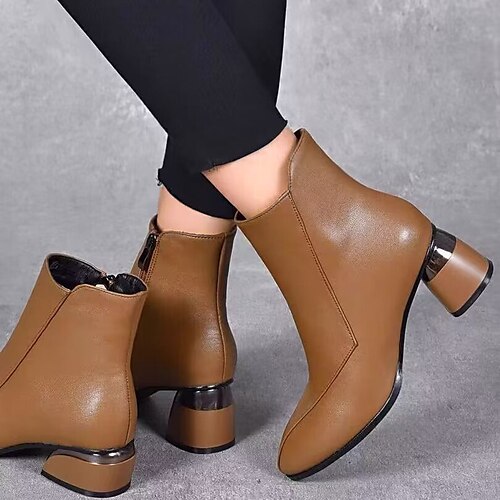 

Women's Boots Plus Size Heel Boots Outdoor Daily Booties Ankle Boots Winter Zipper Chunky Heel Pointed Toe Minimalism PU Zipper Solid Color Black Brown