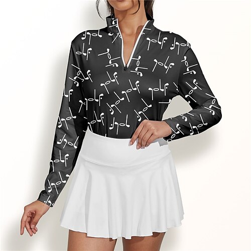 

Femme T-shirt POLO Chemise de golf Respirable Séchage rapide Evacuation de l'humidité manche longue Vêtements de golf Top Standard Zippé Col Montant Imprimé Printemps Automne Tennis Le golf Pickleball