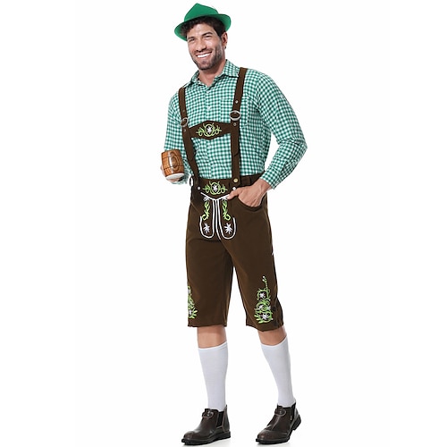  Μπύρα Oktoberfest Lederhosen Πουκάμισο βαυάρος βαυάρος Γερμανικά Λιβάδια Ανδρικά Πανί παραδοσιακού στυλ Μπλούζα Κοντά Παντελονάκια Καπέλο