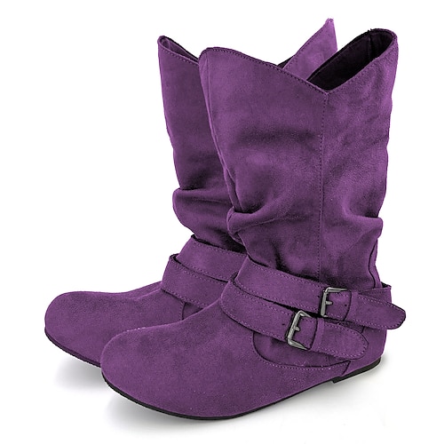 

Mujer Botas Botas de pantorrilla ancha Tallas Grandes Diario Botas a media pierna Hebilla Tacón Plano Dedo redondo Casual Confort Pijo Ante Sintético Cremallera Color sólido Negro Rojo Morado