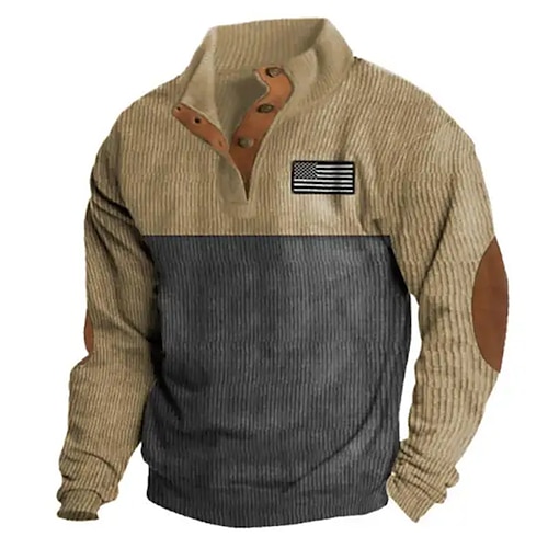 

Hombre Sudadera Marrón Cuello Mao Bloque de color Bandera Retazos Deporte Diario Festivos Pana Ropa de calle Básico Casual Primavera Otoño Ropa Sudaderas con capucha Sudaderas