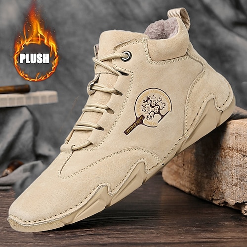 

Homens Botas Botas casuais Botas de inverno sapatos feitos à mão Forro de Lã Caminhada Vintage Casual Ao ar livre Diário Couro Quente Aumentar a Altura Confortável Mocassim Cor de areia Preto Cinzento
