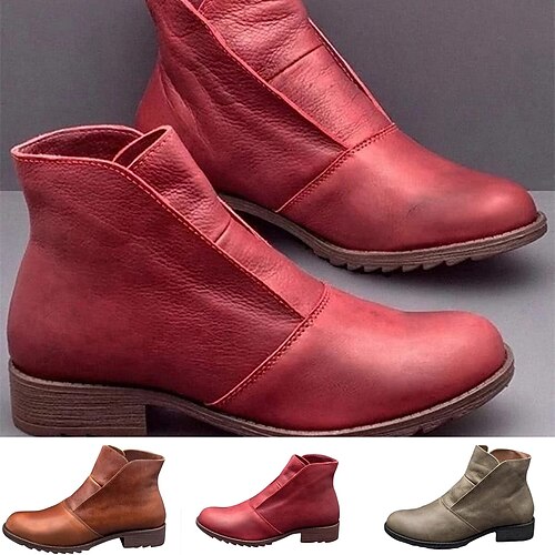 

Damen Stiefel Übergrössen Outdoor Täglich Stiefeletten Stiefeletten Winter Flacher Absatz Runde Zehe Vintage Klassisch Brautkleider schlicht PU Schnürsenkel Feste Farbe Rot Braun Grün