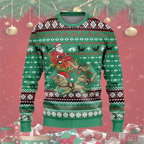 

Santa Claus Snowflake Casual Men's Knitting Print Ugly Christmas Sweater Pullover Sweater Jumper Outdoor Christmas Daily Long Sleeve Crewneck Sweaters Navy Blue Green Fall Winter S M L Sweaters