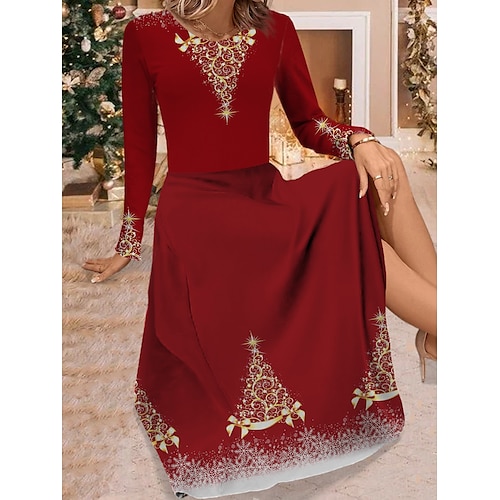 

Robe de travail Robe casual Robe Évasée Femme Robe mi-longue Mode Mature Imprimer Col Ras du Cou manche longue robe hiver Noël du quotidien Arbre de Noël Standard Rouge Bleu Marron Automne Hiver S M