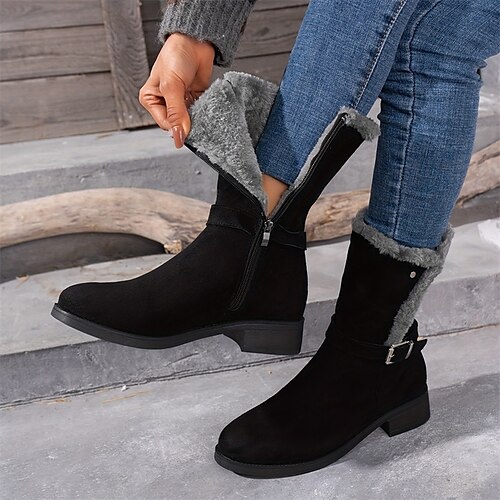 

Damen Stiefel Schneestiefel Übergrössen Täglich Innenfutter aus Fleece Stiefeletten Stiefeletten Schnalle Flacher Absatz Runde Zehe Brautkleider schlicht Komfort Kunst-Veloursleder Halbschuhe Feste