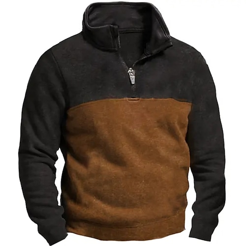 

Men's Sweatshirt Zip Hoodie Sweatshirt Brown Standing Collar Color Block Sports Outdoor Daily Holiday Streetwear Basic Casual Spring Fall Clothing Apparel Hoodies Sweatshirts