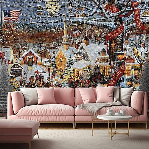 

Weihnachten verschneite Haus hängende Tapisserie Wandkunst große Tapisserie Wandbild Dekor Foto Hintergrund Decke Vorhang Zuhause Schlafzimmer Wohnzimmer Dekoration