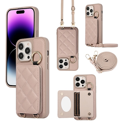 

téléphone Coque Pour iPhone 14 13 12 11 Plus Pro Max Coque Arriere Portefeuille Anneau de Maintien Miroir avec lanière Couleur unie Lignes / Vagues Formes Géométriques TPU Métal faux cuir