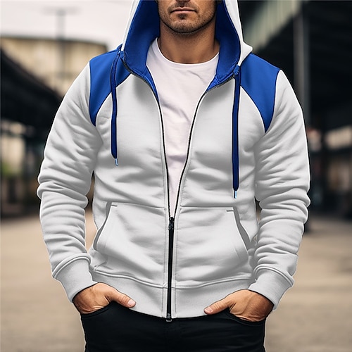 

Herren Hoodie Sweatshirt Kapuze Kapuzenshirt mit durchgehendem Reißverschluss Oberbekleidung Schwarz Weiß Khaki Mit Kapuze Farbblock Patchwork Sport Natur Täglich Festtage Strassenmode Cool