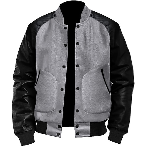 

Herren Bomberjacke College Jacke Outdoor Freizeitskleidung Lederärmel Frühling Herbst Glatt Modisch Strassenmode Ständer Kurz Schwarz Weiß Hellgrau Dunkelgray Jacken