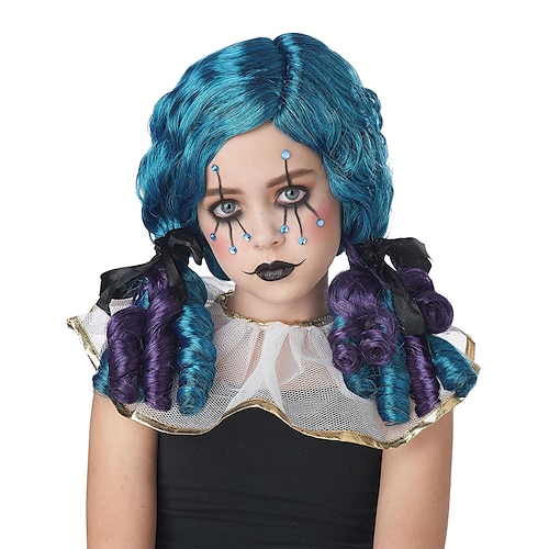 

Kalifornien Kostüme Mädchen Clowny Kid Locken Perücke blaugrün/lila Halloween Cosplay Party Perücken