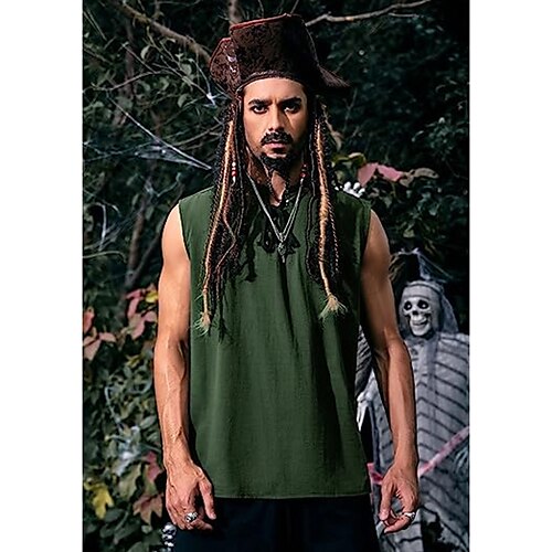 

Retro Vintage Medieval Renaissance Vest Pirate Viking Men's Cosplay Costume Carnival Carnival Performance Vest Summer