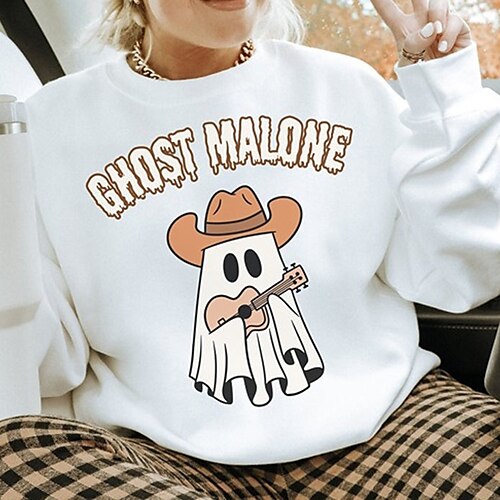 

Femme Sweat-shirt Halloween Sweat Vêtement de sport Festival Blanche Graphic Lettre Halloween Casual Col Rond manche longue haut Micro-élastique Automne hiver