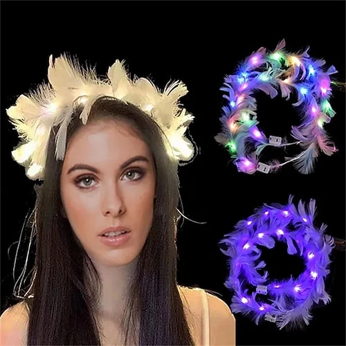 

Halloween LED Feather Crown Light Up Angel Halo Headband Luminous Headdress Women Girls Wedding Christmas Glow Party MUL