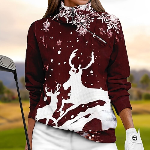 

Damen Golf-Hoodie Golfpullover Golf-Sweatshirt warm Atmungsaktiv Feuchtigkeitsableitung Langarm Golf-Oberbekleidung Shirt Regular Fit 1/4 Reißverschluss Stehkragen Tier Frühling Herbst Tennis