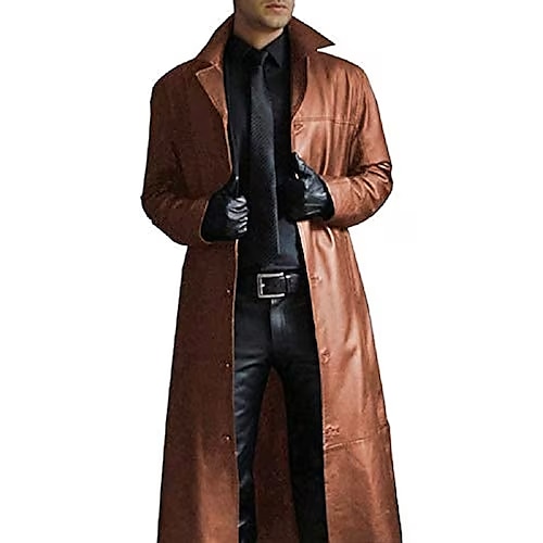 

Мужское пальто из искусственной кожи, пальто-пыльник, зимняя длинная ветровка с лацканами, однотонное длинное пальто из искусственной кожи, теплая куртка