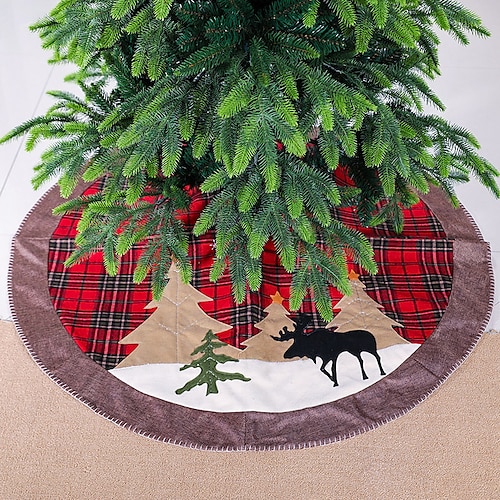 

Christmas Flower Plaid Tree Skirt Christmas Day Decoration