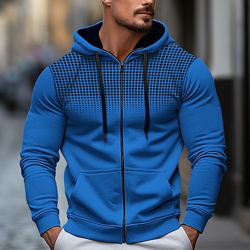  Herren Hoodie Sweatshirt Kapuze Kapuzenshirt mit durchgehendem Reißverschluss Schwarz Weiß Rote Blau Dunkelgray Mit Kapuze Farbblock Sport & Natur Täglich Festtage Polyester Strassenmode Cool
