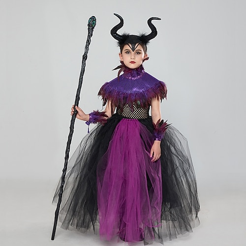  Halloween Hexe Maleficent Walpurgisnacht Kleid Cosplay Kostüm Tutu Kinder Mädchen Cosplay Halloween Leistung Party Halloween Halloween Karneval Maskerade Einfaches Karnevalskostüm