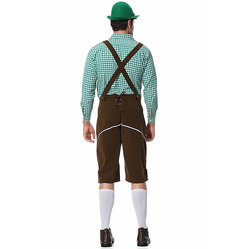  Μπύρα Oktoberfest Lederhosen Πουκάμισο βαυάρος βαυάρος Γερμανικά Λιβάδια Ανδρικά Πανί παραδοσιακού στυλ Μπλούζα Κοντά Παντελονάκια Καπέλο
