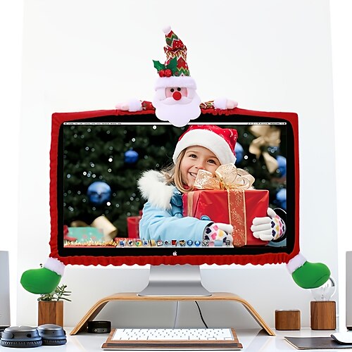 

Père Noël Noël Housse de moniteur d'ordinateur anti-poussière élastique couverture d'ordinateur protecteur d'écran TV pour la maison centre commercial bureau photographie nouvel an