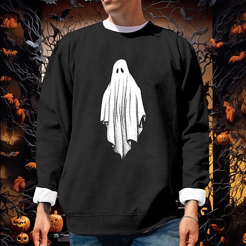 

Halloween This is some boo Sheet sudadera negra para hombre sudadera informal diaria manga larga cuello redondo sudadera cómoda vacaciones salir primavera otoño ropa de moda