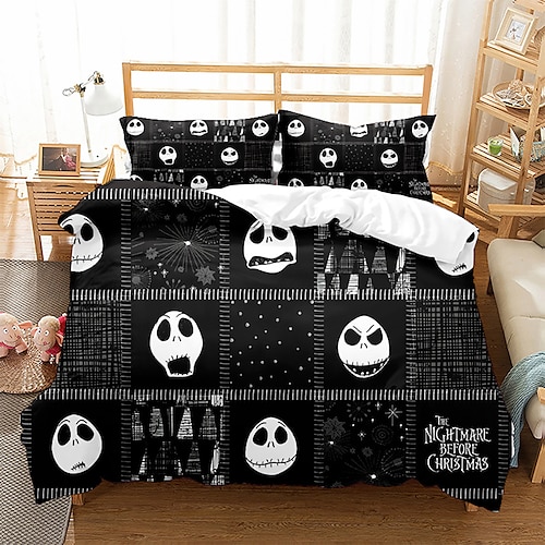 

Roupa de cama de Halloween fantasma viral estilo Halloween com capa de edredão impressa em 3D e fronha conjunto de três peças