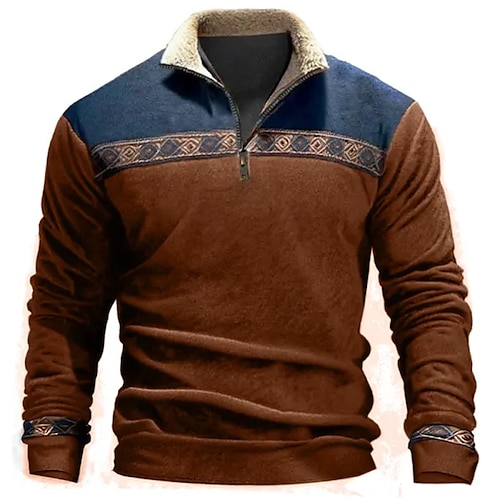 

Herren Sweatshirt Pullover Sweatshirt mit Viertelreißverschluss Braun Troyer Halber Reißverschluss Farbblock Sport Natur Täglich Festtage Ethnisch Brautkleider schlicht Dünnes Vlies Herbst Winter