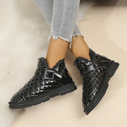 

Damen Stiefel Schneestiefel Outdoor Täglich Stiefeletten Stiefeletten Schnalle Flacher Absatz Runde Zehe Brautkleider schlicht Komfort Minimalismus Kunstleder Halbschuhe Plaid Stickerei Schwarz Silber