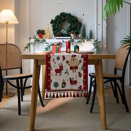 

Weihnachtsdekor-Tischläufer, Jacquard-Tischläufer für den Innenbereich, Tischdekoration, Tischflaggen-Dekor für Essen, Hochzeit, Party, Urlaub